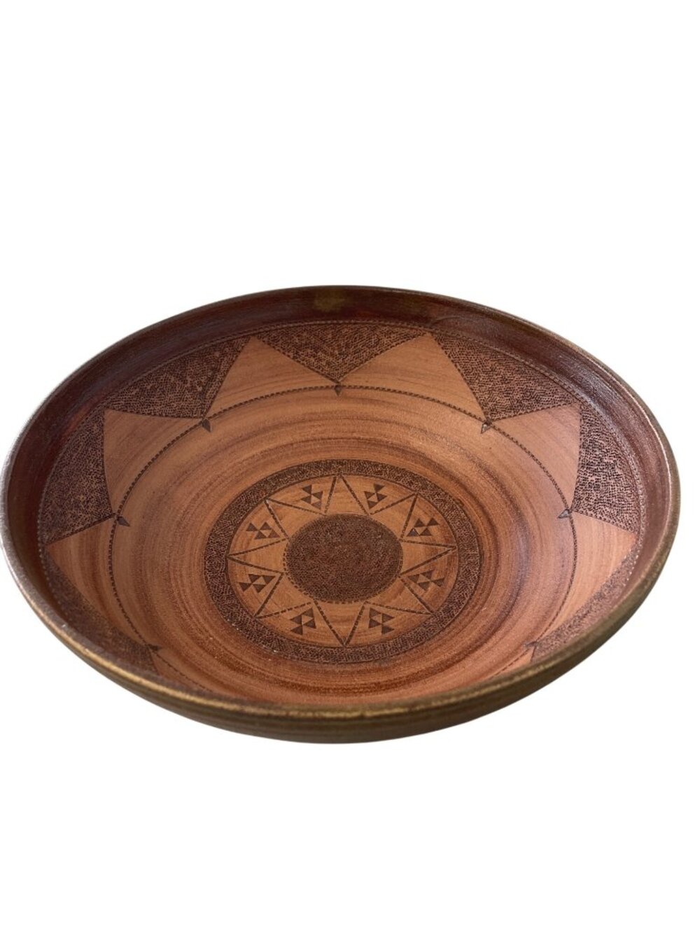 Vintage Ceramic Pottery Bowl 1979 Geometric 10.5" Diameter Decorative Art Piece
